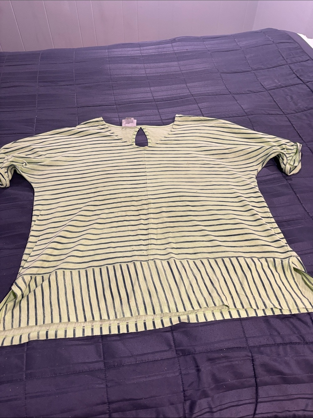 Women's Short Sleeve Striped Tee - Light Yellow & Navy